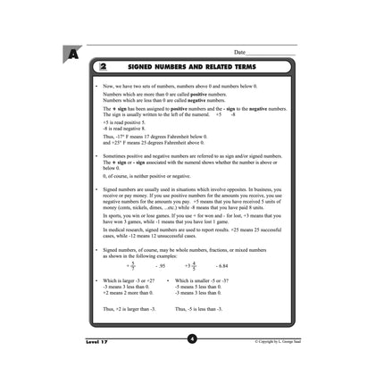 Level 17 E-Book Set | 8th Grade - 9th Grade Math Curriculum | Algebra 1: Signed Numbers